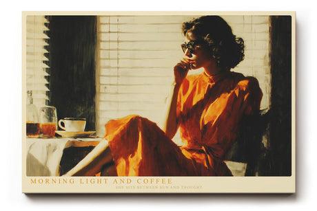 Paul Sinus Wandbild 120x80cm Morning Light and Coffee Vintage Szene mit Frau und Kaffee Moderne Lifestyle Kunst fuer Wohnzimmer Kueche und Büro