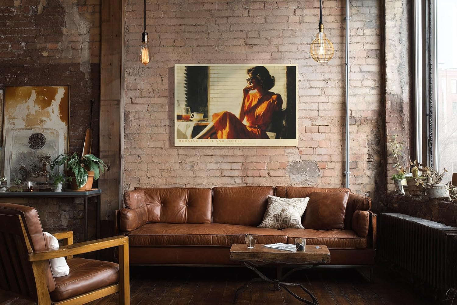 Paul Sinus Wandbild 120x80cm Morning Light and Coffee Vintage Szene mit Frau und Kaffee Moderne Lifestyle Kunst fuer Wohnzimmer Kueche und Büro