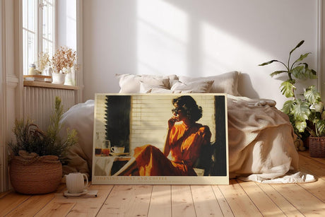 Paul Sinus Wandbild 120x80cm Morning Light and Coffee Vintage Szene mit Frau und Kaffee Moderne Lifestyle Kunst fuer Wohnzimmer Kueche und Büro