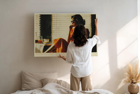 Paul Sinus Wandbild 120x80cm Morning Light and Coffee Vintage Szene mit Frau und Kaffee Moderne Lifestyle Kunst fuer Wohnzimmer Kueche und Büro