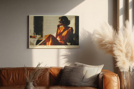 Paul Sinus Wandbild 120x80cm Morning Light and Coffee Vintage Szene mit Frau und Kaffee Moderne Lifestyle Kunst fuer Wohnzimmer Kueche und Büro