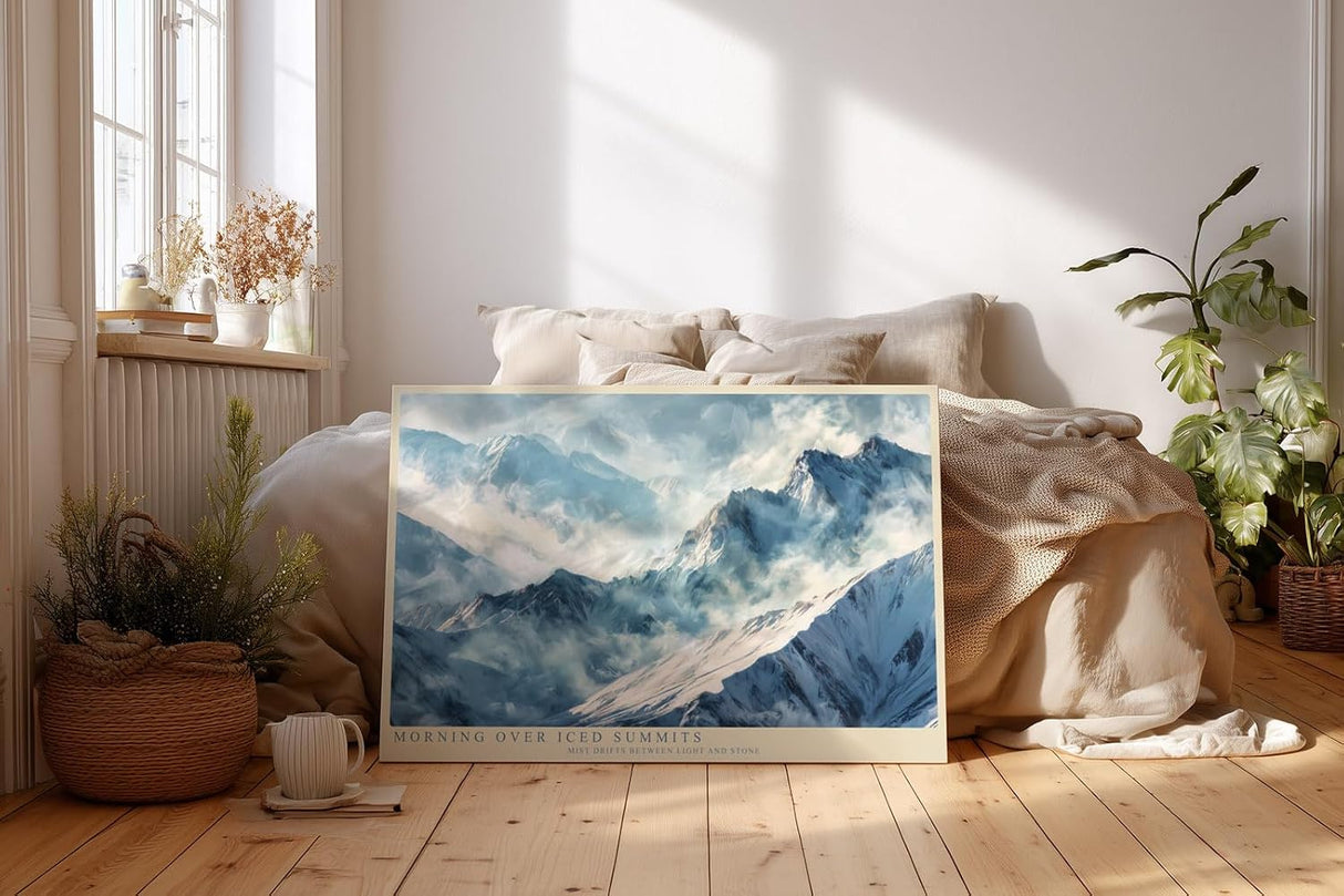 Paul Sinus Wandbild 120x80cm Morning Over Iced Summits ruhige Schneebirge Landschaft moderne Natur Kunst Poster für Wohnzimmer Schlafzimmer