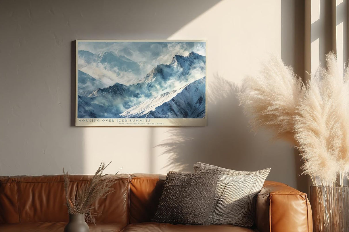 Paul Sinus Wandbild 120x80cm Morning Over Iced Summits ruhige Schneebirge Landschaft moderne Natur Kunst Poster für Wohnzimmer Schlafzimmer
