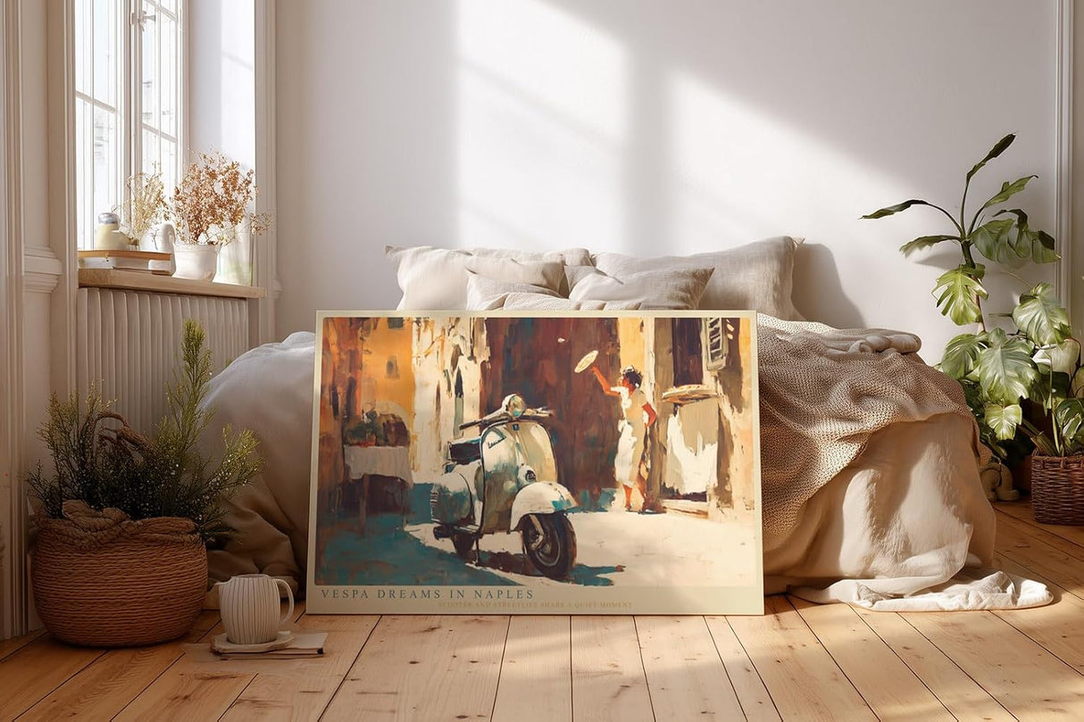 Paul Sinus Wandbild 120x80cm MotorrollerDreams in Naples italienische Gasse mit MotorrollerRoller Kunst Poster für Wohnzimmer Küche