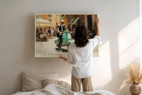 Paul Sinus Wandbild 120x80cm MotorrollerFahrt durch Rom Italienische Stadt Szene Kunst in Warmen Farben für Wohnzimmer Küche Büro