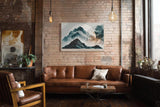 Paul Sinus Wandbild 120x80cm Mountains Before the Moon mystische Berglandschaft mit Mond Nebel moderne Natur Kunst Poster für Wohnzimmer Schlafzimmer Büro