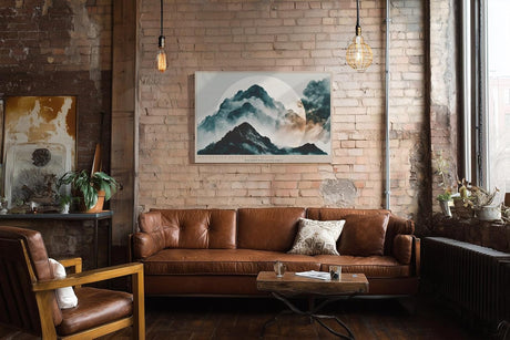 Paul Sinus Wandbild 120x80cm Mountains Before the Moon mystische Berglandschaft mit Mond Nebel moderne Natur Kunst Poster für Wohnzimmer Schlafzimmer Büro