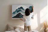 Paul Sinus Wandbild 120x80cm Mountains Before the Moon mystische Berglandschaft mit Mond Nebel moderne Natur Kunst Poster für Wohnzimmer Schlafzimmer Büro