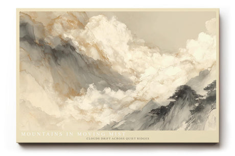 Paul Sinus Wandbild 120x80cm Mountains in Moving Mist asiatische Berglandschaft mit Nebel minimalistische Natur Kunst Poster für Wohnzimmer Schlafzimmer Büro