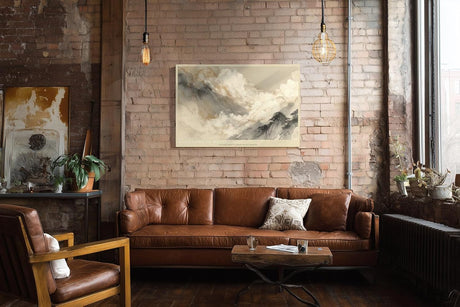 Paul Sinus Wandbild 120x80cm Mountains in Moving Mist asiatische Berglandschaft mit Nebel minimalistische Natur Kunst Poster für Wohnzimmer Schlafzimmer Büro
