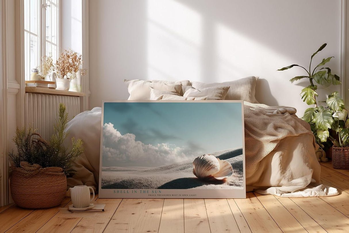 Paul Sinus Wandbild 120x80cm Muschel Strand Landschaft minimalistische Naturfotografie Meer Sand moderne Wanddekoration fuer Wohnzimmer Büro
