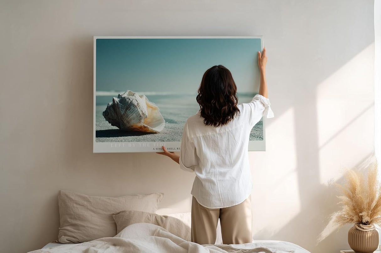 Paul Sinus Wandbild 120x80cm Muschel Strand minimalistische Naturfotografie ruhiges Meeresmotiv stilvolle Wanddekoration fuer Wohnzimmer Büro
