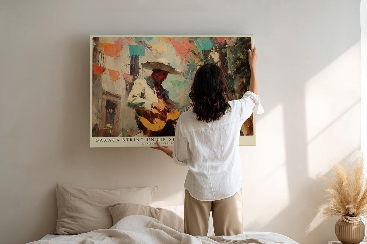 Paul Sinus Wandbild 120x80cm Musiker Strasse Mexiko Kunstmotiv Gitarrist in farbenfroher Stadt Szene
