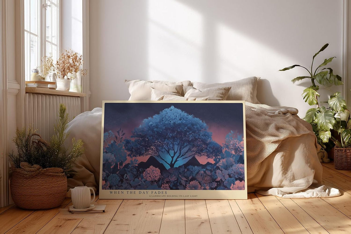 Paul Sinus Wandbild 120x80cm mystische Baumlandschaft Nacht moderne Naturkunst blau violett grosses Landschaftsbild stilvolle Wanddekoration fuer Wohnzimmer Büro