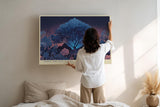Paul Sinus Wandbild 120x80cm mystische Baumlandschaft Nacht moderne Naturkunst blau violett grosses Landschaftsbild stilvolle Wanddekoration fuer Wohnzimmer Büro