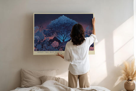 Paul Sinus Wandbild 120x80cm mystische Baumlandschaft Nacht moderne Naturkunst blau violett grosses Landschaftsbild stilvolle Wanddekoration fuer Wohnzimmer Büro