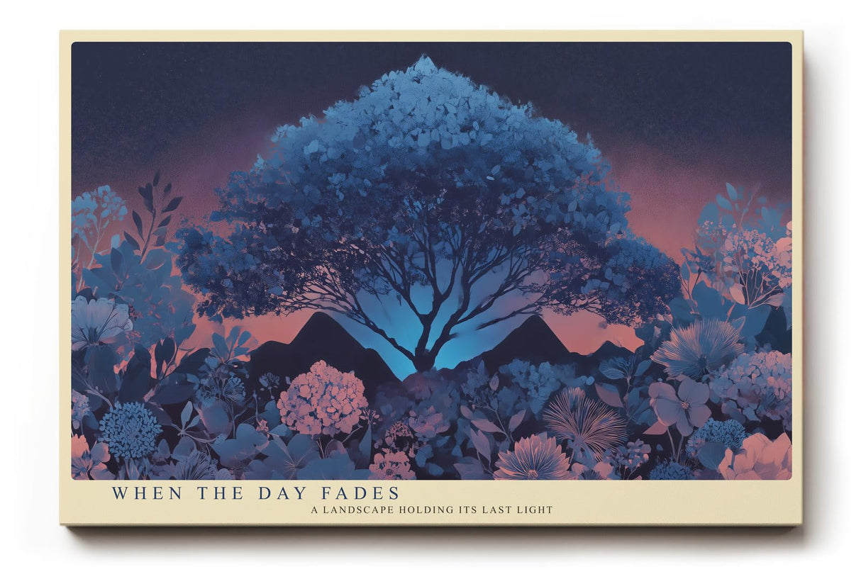 Paul Sinus Wandbild 120x80cm mystische Baumlandschaft Nacht moderne Naturkunst blau violett grosses Landschaftsbild stilvolle Wanddekoration fuer Wohnzimmer Büro