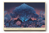 Paul Sinus Wandbild 120x80cm mystische Baumlandschaft Nacht moderne Naturkunst blau violett grosses Landschaftsbild stilvolle Wanddekoration fuer Wohnzimmer Büro