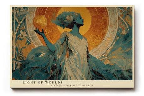 Paul Sinus Wandbild 120x80cm Mystische Frau Kosmische Kunstmotiv Jugendstil Inspiration mit goldener Sonne