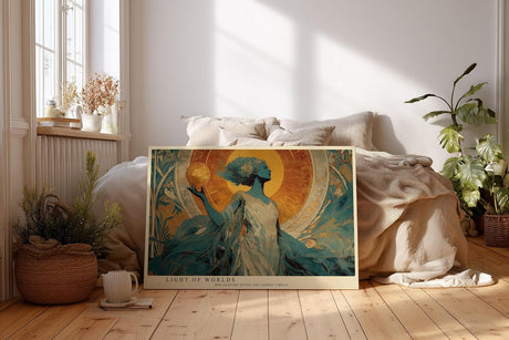 Paul Sinus Wandbild 120x80cm Mystische Frau Kosmische Kunstmotiv Jugendstil Inspiration mit goldener Sonne