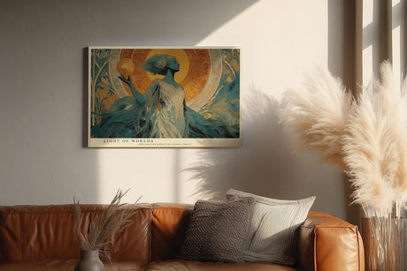 Paul Sinus Wandbild 120x80cm Mystische Frau Kosmische Kunstmotiv Jugendstil Inspiration mit goldener Sonne