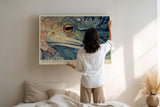 Paul Sinus Wandbild 120x80cm Mystischer Leguan in Fantasie Naturkunst Blau Gold Surreale Tierkunst Wanddekoration