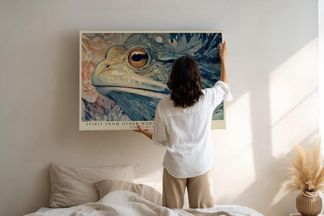 Paul Sinus Wandbild 120x80cm Mystischer Leguan in Fantasie Naturkunst Blau Gold Surreale Tierkunst Wanddekoration