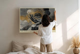 Paul Sinus Wandbild 120x80cm Mystisches Auge Hand Symbol Kunstmotiv Abstrakte spirituelle Illustration in Gold und Schwarz