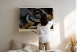 Paul Sinus Wandbild 120x80cm Mystisches Auge in Händen Moderne Surreale Kunst in Schwarz Gold für Wohnzimmer Büro und Atelier