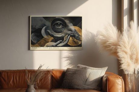 Paul Sinus Wandbild 120x80cm Mystisches Auge in Händen Moderne Surreale Kunst in Schwarz Gold für Wohnzimmer Büro und Atelier