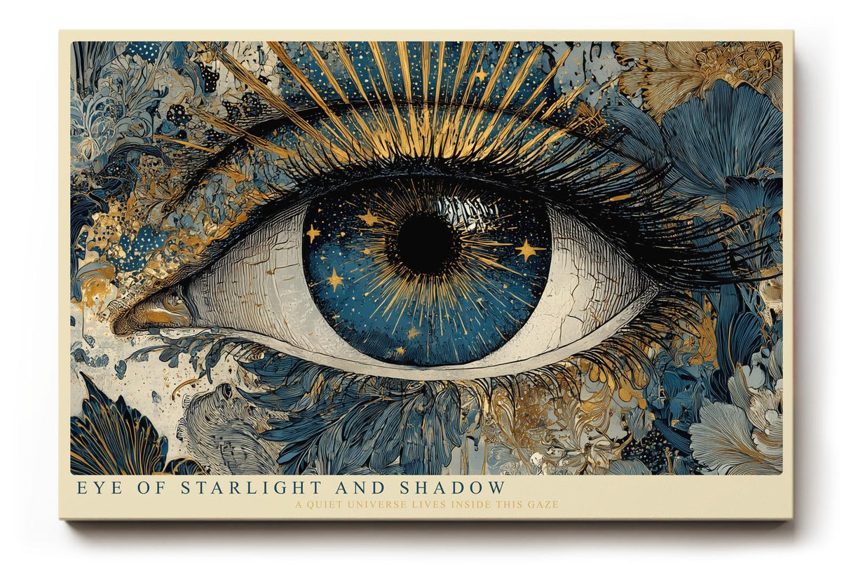Paul Sinus Wandbild 120x80cm Mystisches Auge Kunst in Blau Gold Kosmisches Design Moderne Wanddekoration für Wohnzimmer Büro und Atelier