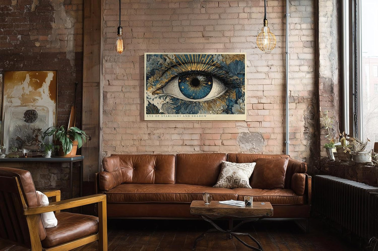 Paul Sinus Wandbild 120x80cm Mystisches Auge Kunst in Blau Gold Kosmisches Design Moderne Wanddekoration für Wohnzimmer Büro und Atelier