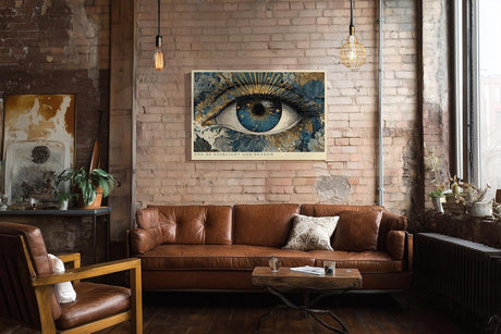 Paul Sinus Wandbild 120x80cm Mystisches Auge Kunst in Blau Gold Kosmisches Design Moderne Wanddekoration für Wohnzimmer Büro und Atelier
