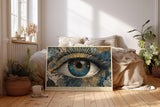 Paul Sinus Wandbild 120x80cm Mystisches Auge Kunst in Blau Gold Kosmisches Design Moderne Wanddekoration für Wohnzimmer Büro und Atelier