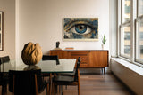 Paul Sinus Wandbild 120x80cm Mystisches Auge Kunst in Blau Gold Kosmisches Design Moderne Wanddekoration für Wohnzimmer Büro und Atelier