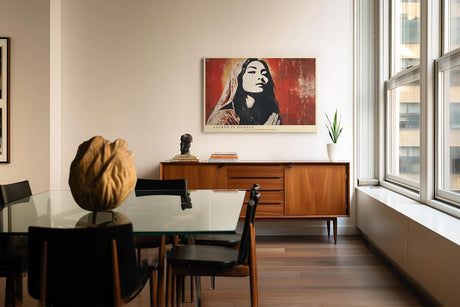 Paul Sinus Wandbild 120x80cm Mystisches Frauenportrait Moderne Kunst in Rot und Schwarz Spirituelle Darstellung