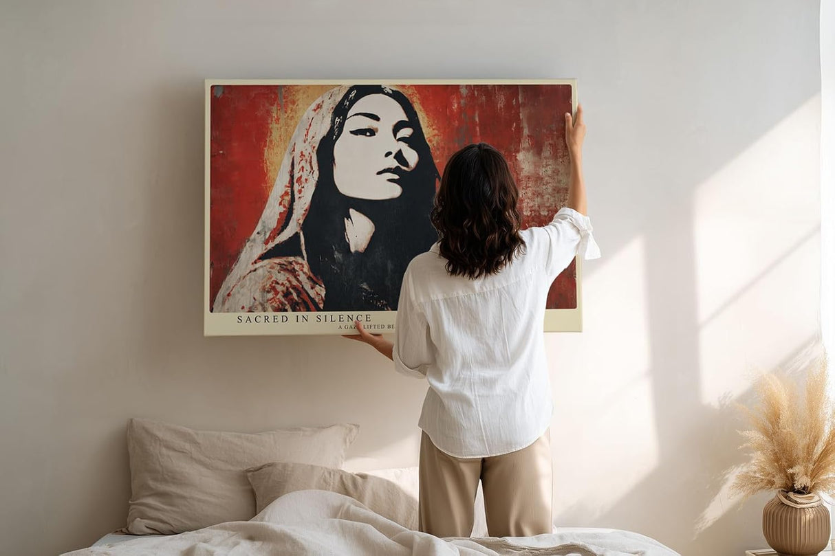 Paul Sinus Wandbild 120x80cm Mystisches Frauenportrait Moderne Kunst in Rot und Schwarz Spirituelle Darstellung