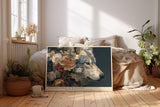 Paul Sinus Wandbild Nature’s Wolf in Blossoms kunstvolles Tiermotiv mit Wolf und floralen Elementen in zarter Harmonie