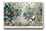 Paul Sinus Wandbild 120x80cm Naturillustration Blaetter und Schmetterlinge in Blau Gold Botanische Kunst Wanddekoration