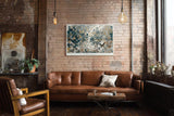 Paul Sinus Wandbild 120x80cm Naturillustration Blaetter und Schmetterlinge in Blau Gold Botanische Kunst Wanddekoration