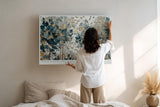 Paul Sinus Wandbild 120x80cm Naturillustration Blaetter und Schmetterlinge in Blau Gold Botanische Kunst Wanddekoration