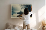 Paul Sinus Wandbild 120x80cm nebeliger See Landschaft Birken ruhige Natur Fotokunst modern Kunstdruck grosses Wandbild 120x80cm entspannende Wanddekoration fuer Wohnzimmer Büro