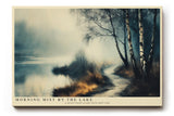Paul Sinus Wandbild 120x80cm nebeliger See Landschaft Birken ruhige Natur Fotokunst modern Kunstdruck grosses Wandbild 120x80cm entspannende Wanddekoration fuer Wohnzimmer Büro