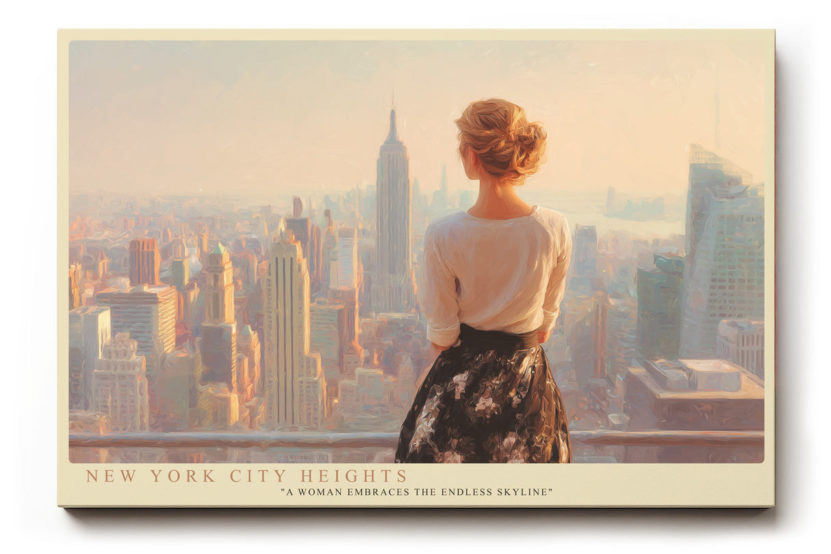 Paul Sinus Wandbild New York City Heights – Urbaner Blick auf die Skyline mit zeitloser Eleganz und weiblicher Perspektive – Kunstvolles Wandbild mit emotionaler Tiefe und architektonischer Weite.