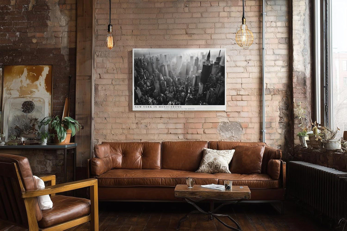 Paul Sinus Wandbild 120x80cm New York in Monochrome schwarz weiß Skyline Manhattan Stadt Fotokunst modernes Architektur Poster für Wohnzimmer Büro