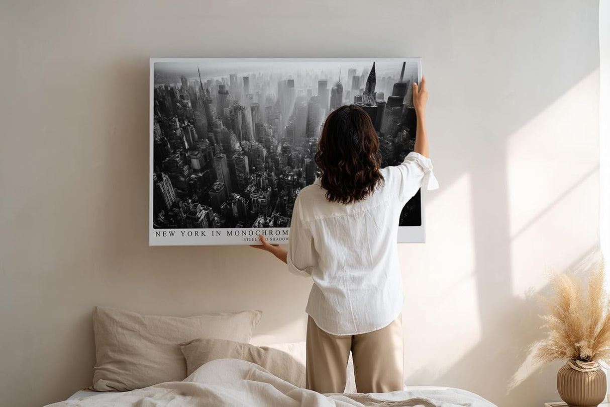 Paul Sinus Wandbild 120x80cm New York in Monochrome schwarz weiß Skyline Manhattan Stadt Fotokunst modernes Architektur Poster für Wohnzimmer Büro