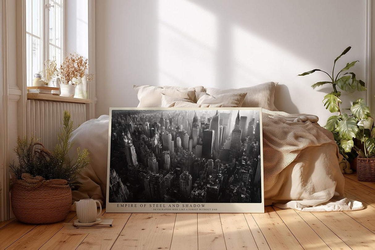 Paul Sinus Wandbild 120x80cm New York Skyline Schwarz Weiss Panorama moderne Stadt Architektur Wanddekoration Wohnzimmer Büro