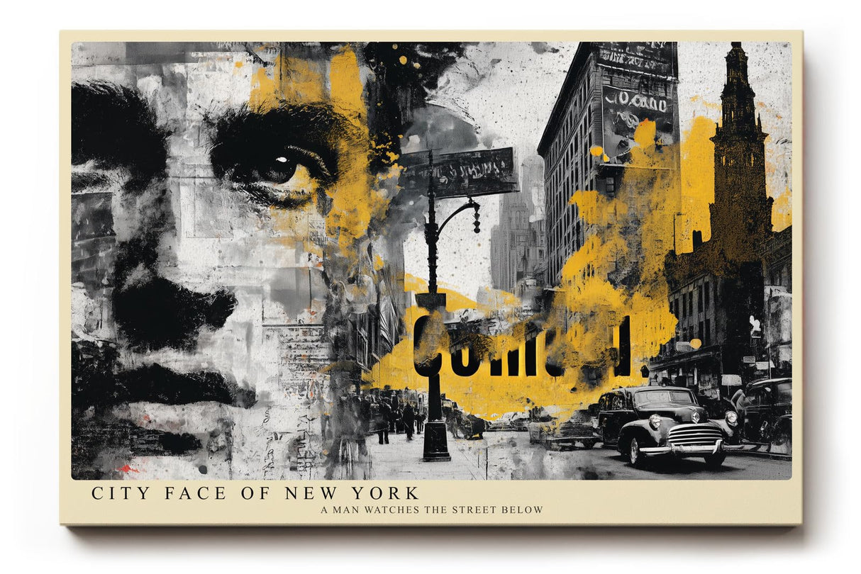 Paul Sinus Wandbild 120x80cm New York Urban Collage Gesicht LeinWandbild 120x80cm Moderne Stadt Kunst Wanddekoration