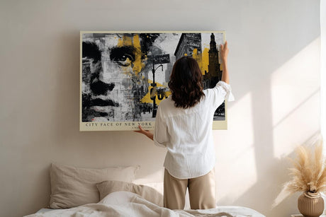 Paul Sinus Wandbild 120x80cm New York Urban Collage Gesicht LeinWandbild 120x80cm Moderne Stadt Kunst Wanddekoration