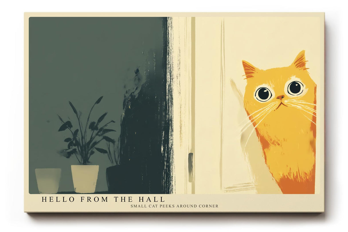 Paul Sinus Wandbild 120x80cm niedliche Katze Illustration minimalistische Tierkunst warmes gelb modernes Poster Bild stilvolle Wanddekoration fuer Wohnzimmer Schlafzimmer Flur Büro